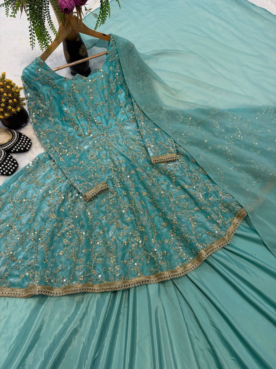 Regal Sea Green Flared Wedding Suit